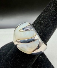 Designer Sterling Silver Mother of Pearl Inlay Dome Ring 12.97g – Size 8