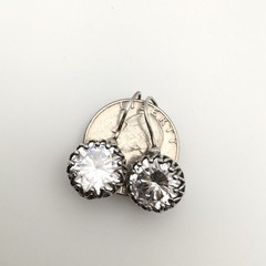 Vintage Sterling Silver Fancy Bezel 14mm CZ Dangle Earrings Marked 925 9g #68