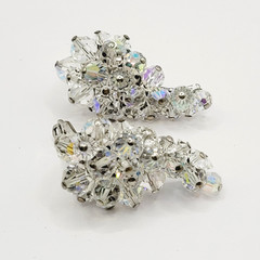 Cluster Climber AB Crystal Sparkly Elegance Silver Tone Vintage Clip on Earrings
