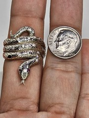 925 Sterling Silver – Ruby Eyes & CZ – Articulated Toungue Snake Ring Size 9.75