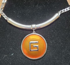 Vintage Givenchy Orange Enamel G Logo Torque Collar Choker Necklace Fair Cond