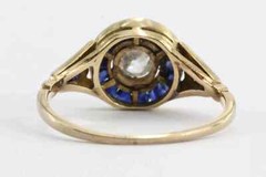 Art Deco 2.85Ct Lab Created Diamond & Sapphire 14K Gold Finish Engagement Ring