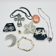Sarah Coventry Lot Necklace Bracelet Brooch Earrings Hematite Leaf Silver Gold