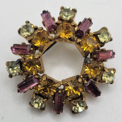 Vintage Multi Colored Stone Starburst Small Pin Brooch 1″ in Diameter Germany