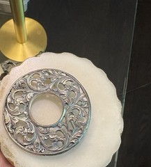 Signed TINN NORWAY HUGE Silver Vintage Round Openwork Leaf Swirl Brooch Pin