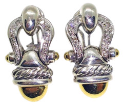 Stunning Vintage David Yurman Diamond 18K Gold & Sterling Omega Back Earrings