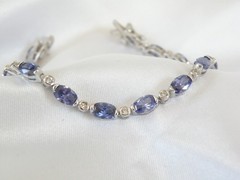 Vintage Sterling Silver 925 Lab Created Tanzanite Station Tennis Bracelet 7″