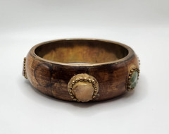 Vintage Brass and Bone with gemstones Bangle bracelet