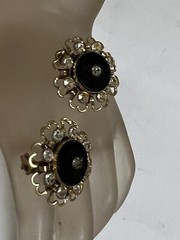 VINTAGE PAIR SMALL RHINESTONE BLACK FRENCH JET BROOCH PINS