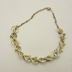 Vintage Hearts Necklace Red Beads Gold Tone Links Choker Collar 15 Inch