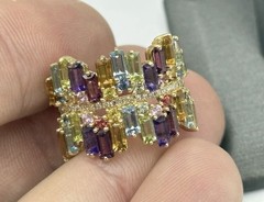 EFFY 14k Gold Multi Color Gemstone Diamond Cocktail Ring Band
