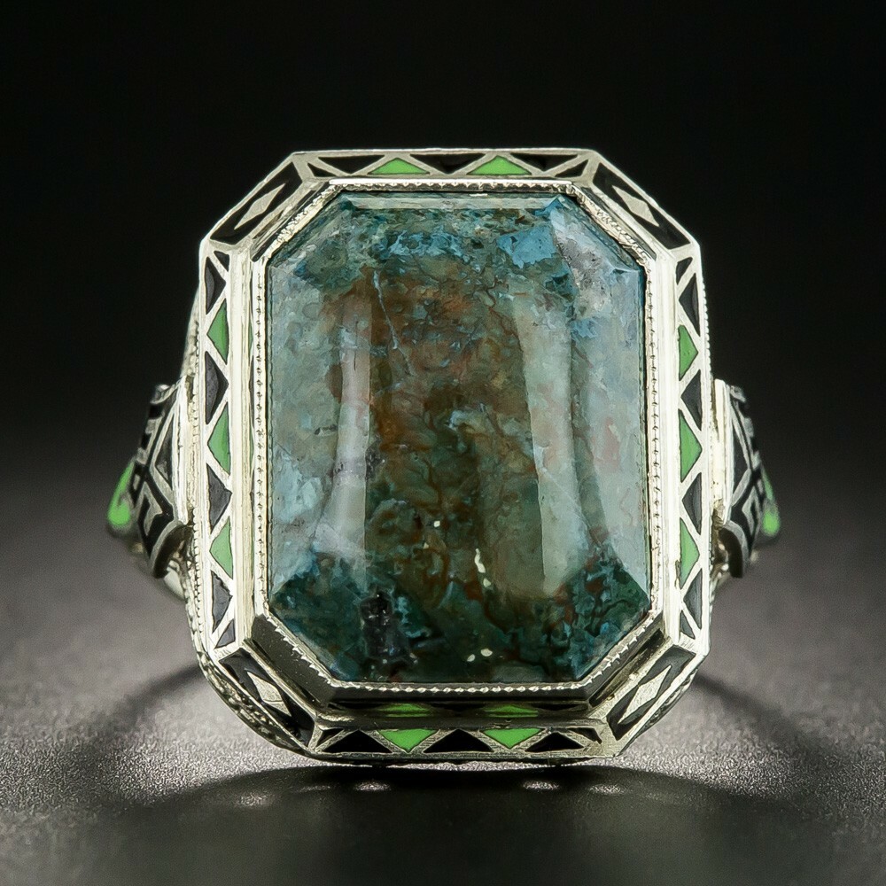 1930’s Vintage Art Deco Chalcedony (20 x 17 mm) Quartz In 925 Solid Silver Ring