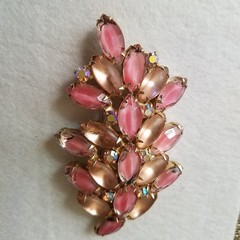 Vintage Pink Givre and AB Rhinestone Marquise Brooch