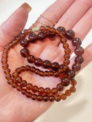 Vintage Glass Bead Necklace 18” Graduated Cognac Brown Barrel Clasp