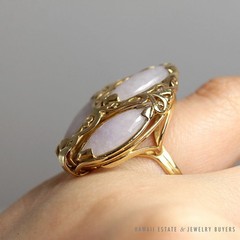 Ming’s Hawaii Lavender Jade Marquise 14K Yellow Gold Ring Size 7