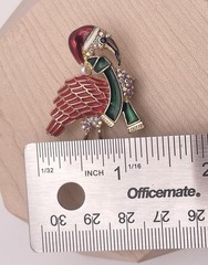 Vintage Christmas Flamingo Aurora Borealis Rhinestone Santa Hat Goldtone Brooch