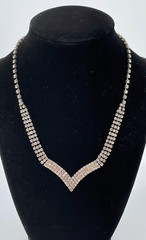 Antique Art Deco Silver Tone Multi Layer Rhinestone Collar Statement Necklace