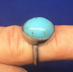 (08) Huge 6 Ct. Turquoise 925 Sterling Silver Ring Size 5.5 Vintage est 1970s