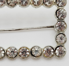 Rhinestone Open Metal Rectangle Frame Early 20th Century Silver Tone Brooch Pin