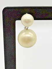 Vintage Marvella Faux Pearl Double Drop Clip On Earrings Signed Silver Tone