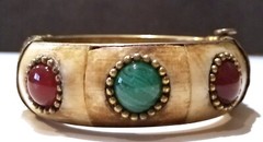 4 vintage India bone horn brass clamper medallion cab gem elephant bracelets