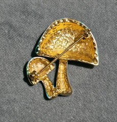 Vintage Signed LG Lind Gal Enamel Mushroom Brooch Pin Blue Gold Mid Century…