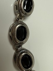 FAS Sterling Silver Oval Black Obsidian 7.5” Tennis Bracelet 925 Modernist