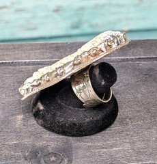 Vintage Ring/Scarf Clip Ornate Carved Owl Set in Etched Silver – 1960s