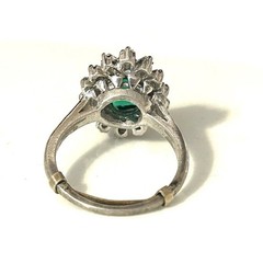 Vintage DuJay Sterling Cocktail Ring Pear Green Glass Halo Stone Size 8.25
