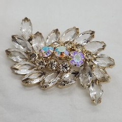 2.5″ Vintage Clear Navettes and AB Rhinestone Brooch Floral