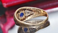 10k yellow gold sz 9.25 ring 0.70ct lab-created blue star sapphire diamond 3.35g