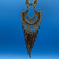 EARRINGS vtg 1970s 1980s Large long glass bead clusters coppertone Statement 5″