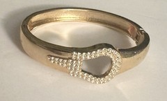 Vintage Tension Bangle Bracelet Cuff w/Crystals Horse Bit/Stirrup Equestrian