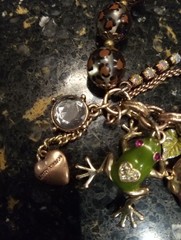 B & J Rose & Gold Tone Charm Necklace And Bracelet Set Hearts, Leaves, Frog,…