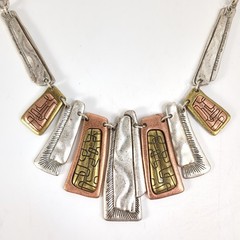 PREMIER DESIGNS Boho Tribal Copper Silver Tone Necklace Pierced Earrings Set VTG