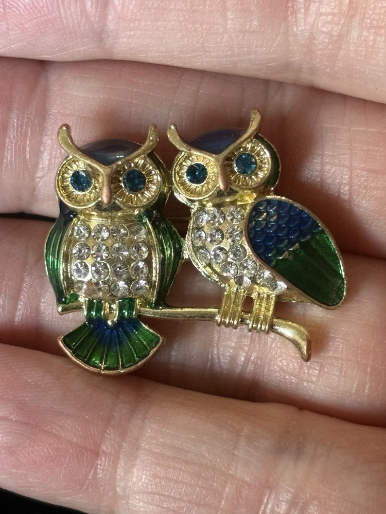 1×1” Multicolored Rhinestone Owls On A Branch Brooch (62)