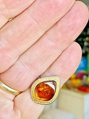 14K Gold Filled Baltic Amber Ring Size 6,0 Egg Yolk Butterscotch Polish Silver