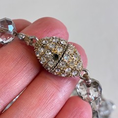 Vintage Smoky Gray Crystal Necklace Beaded Long Strand Magnetic Clasp 38″