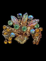 Vintage Judy Lee Goldtone Rhinstone & Clip Earrings Uranium Stones