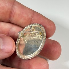 Vintage 1970s Blue White Resin Cameo Brooch Pin Silver Tone Oval Portrait