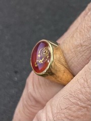 Vintage Elk/Deer Motif Signet Ring – 14K Gold & Carnelian – Size 11.25 (TJ1419)