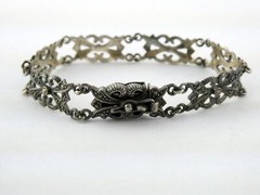 Vintage Sterling Silver Ornate Link Motif Bracelet Marcasite Accents 6.5In 13.9g
