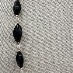 Vintage Black Faceted Bead Necklace w/ Gold Accents Elegant Style