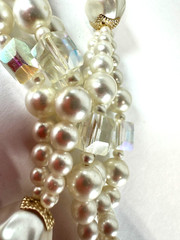 Vintage Necklace Japan Simulated Bead Glass White Box Clasp`16inches