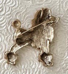 Poodle w/ crystals silver tone metal vintage style brooch / pendant