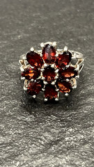 Vintage 925 Sterling Silver Red Garnet Flower Ring Size 7