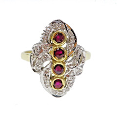 14k Solid Yellow and White Gold Natural Ruby and Diamond Ring Sizd 5.75