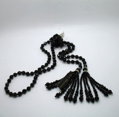 Vintage RJ Graziano black French Jet glass bead and rhinestone sautoir necklace