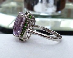 NEW SIGNED HT STERLING SILVER TOURMALINE CHROME DIOPSIDE GEMSTONE RING SIZE 9.5