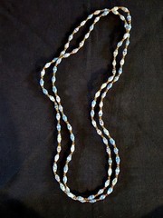 Vintage Necklace And Bracelet Set/ Paper Beads/ Blue And Gold / 29 Inch Long